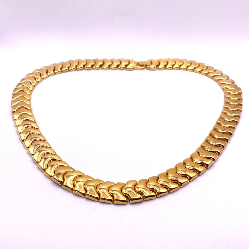 Vintage Gold Tone Necklace Retro Style With Panels Design 22”