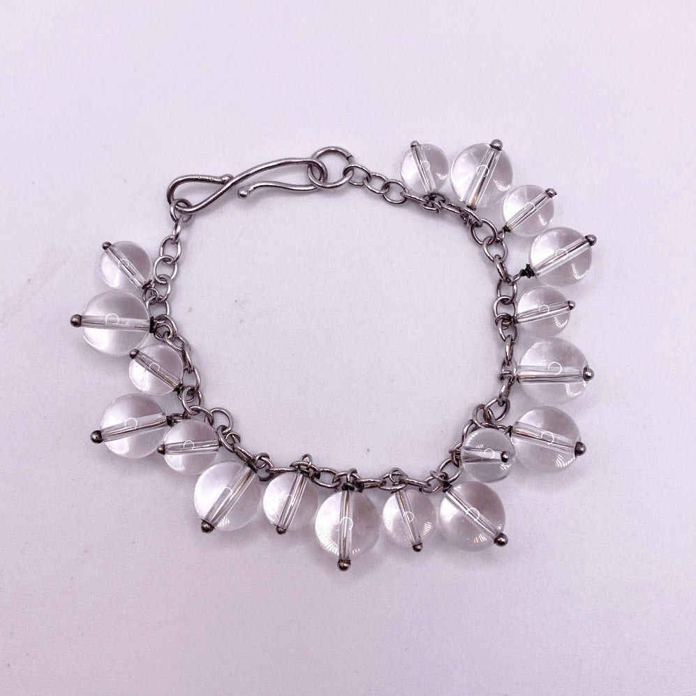 Vintage Sterling Silver and Quartz Crystal Bracelet Charms 7.5”