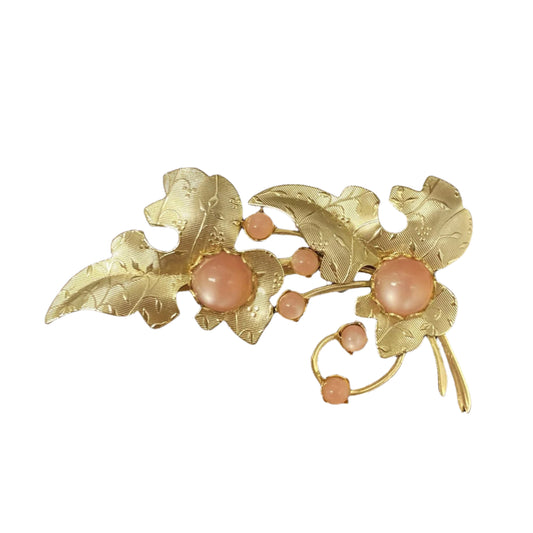 Golden Leaves and Moon Glow  Stones Brooch