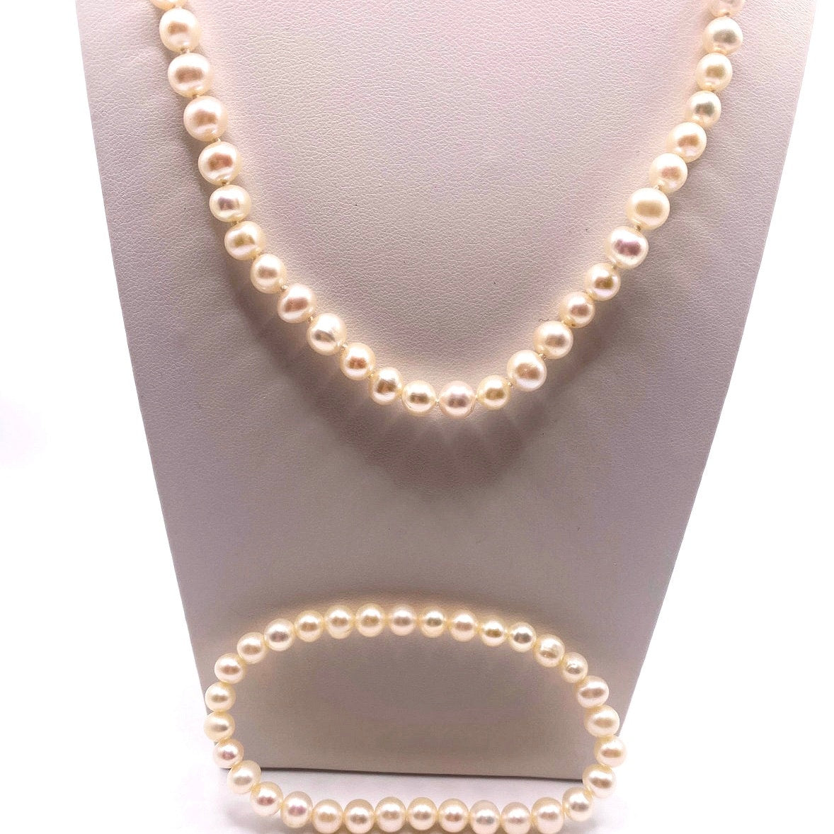 Pearl Necklace Bracelet Set w/ St Silver Closure