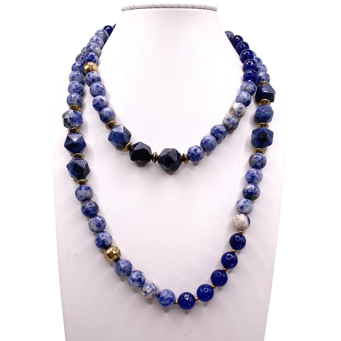Vintage Sodalite Gemstones Long Necklace 28”