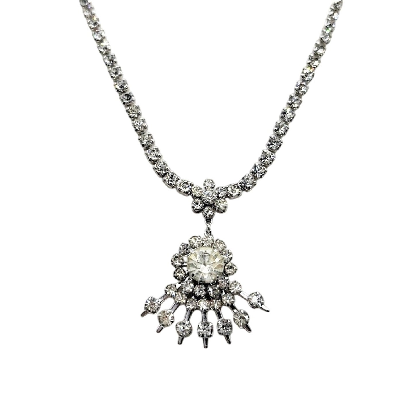 Art Deco Style Necklace 14” Vintage Rhinestones