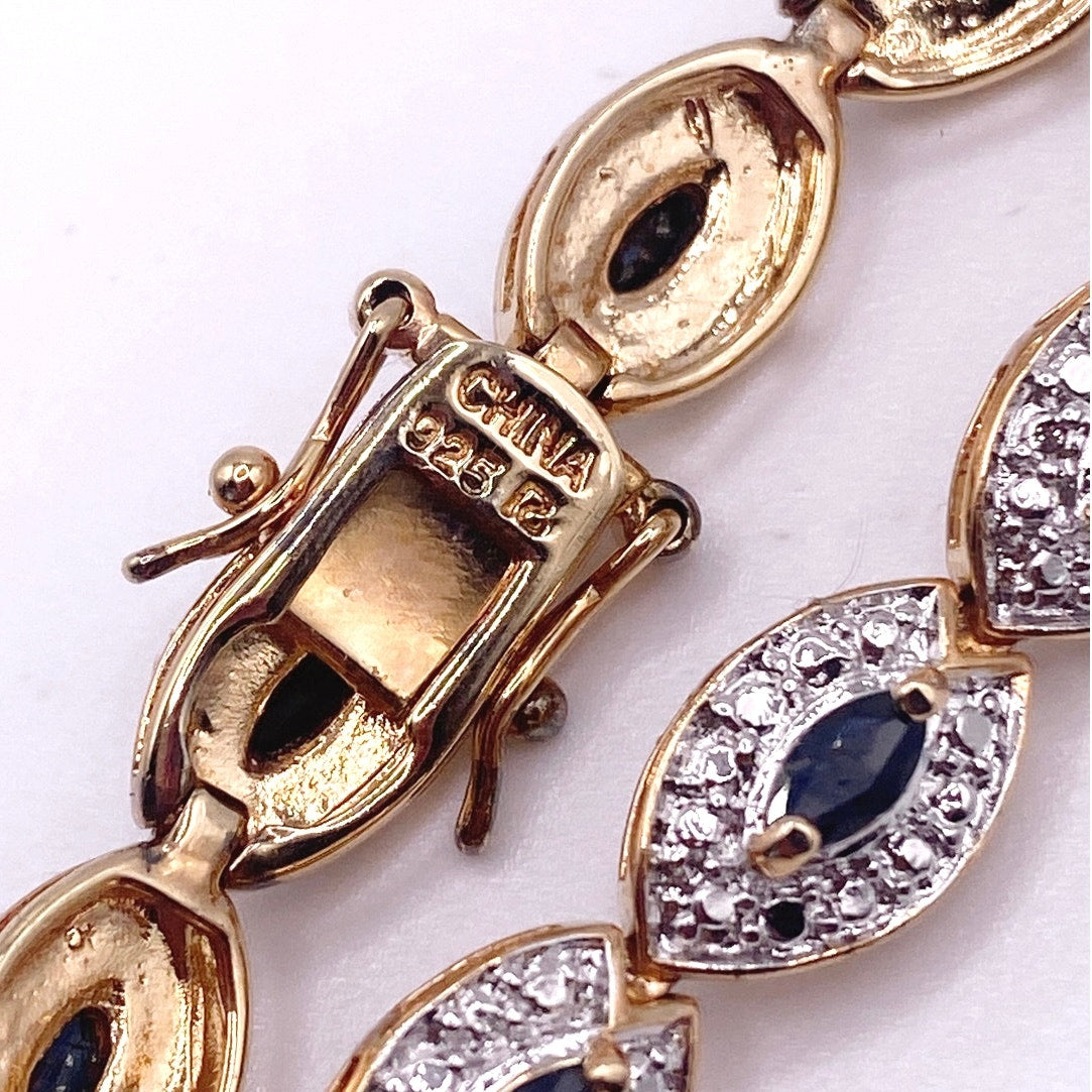 Ross Simmons Gold Plated Sterling Silver Bracelet and Ring Set with Blue Sapphires 7”