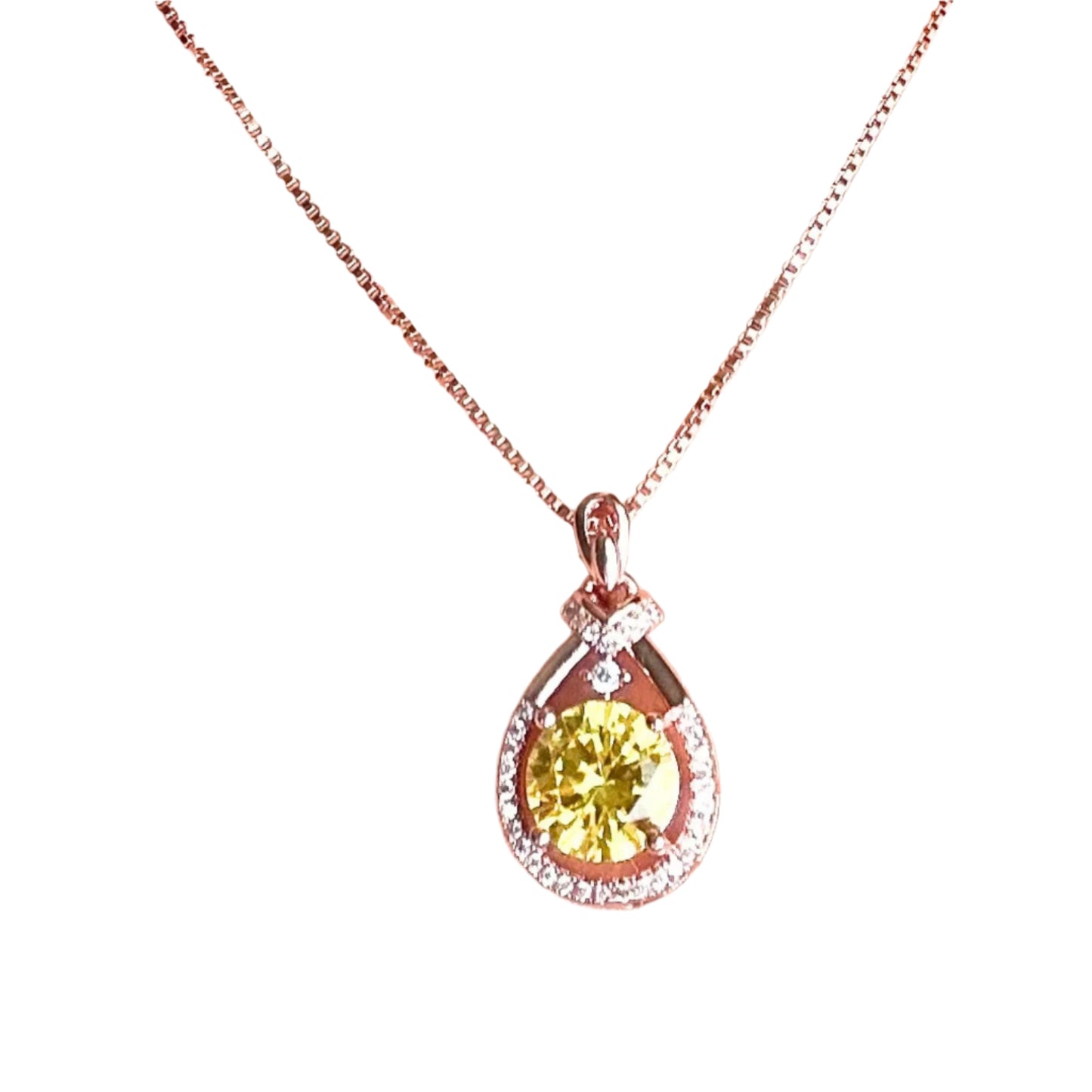 St Silver 18k Rose GP Necklace Yellow Zirconia