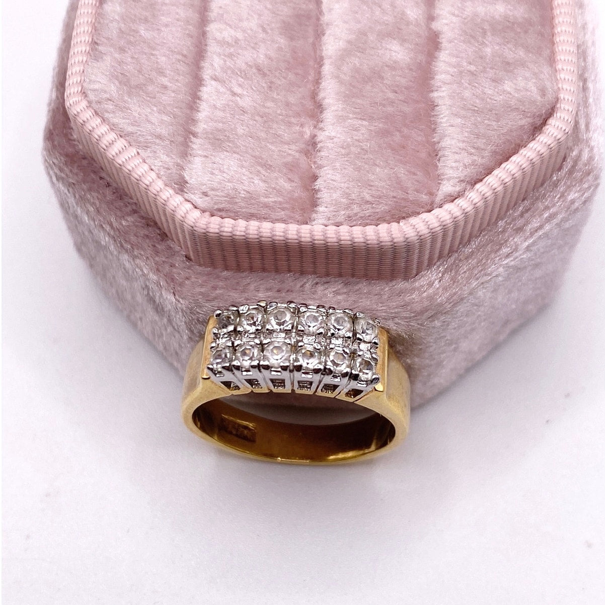 Two Tone Vintage Ring Band Gold Electroplated and CZ Crystal 7.5”