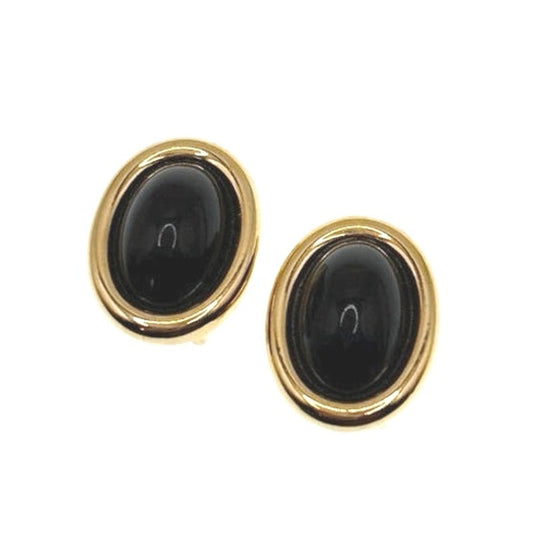 Kenneth Jay Lane Classic Lucite Black Cabochon Clip On Earrings 2cm