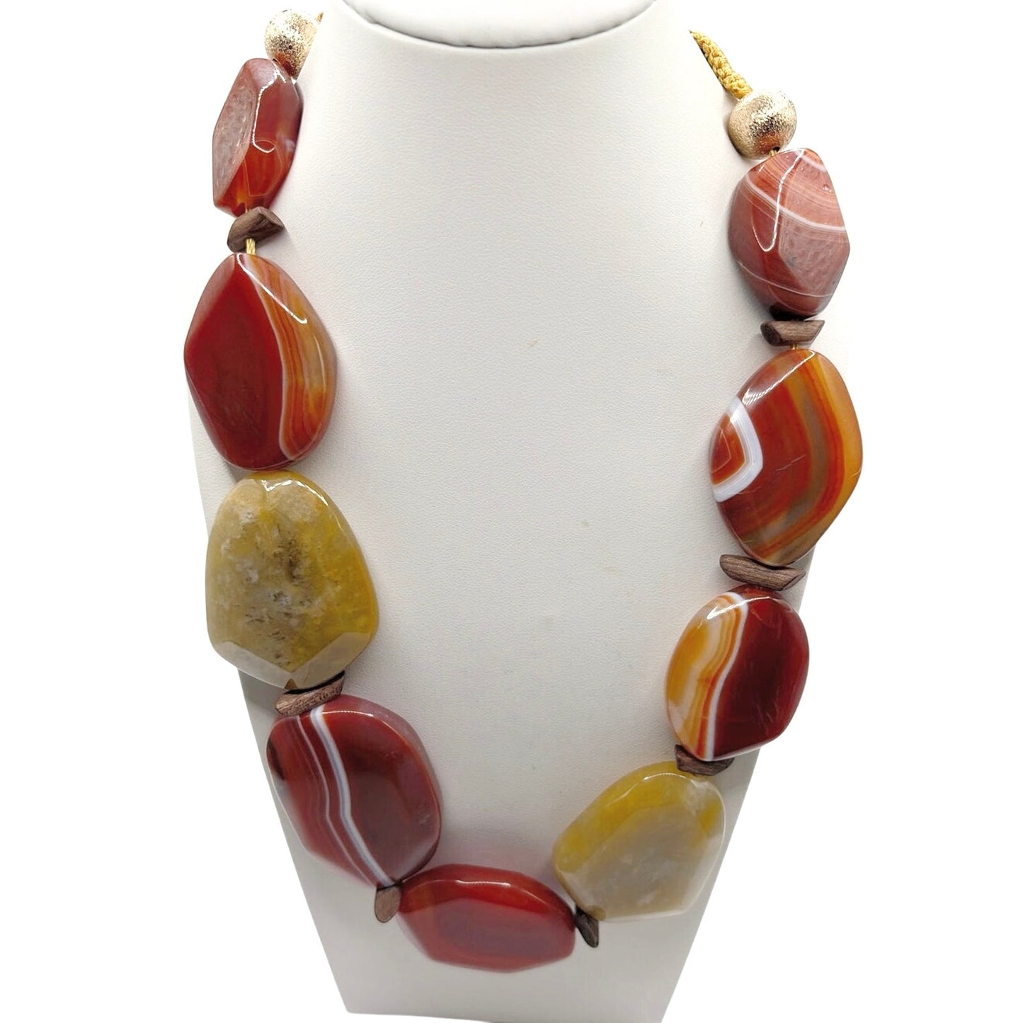 Vintage Chunky Red Agate Gemstone Necklace Adjustable 22”