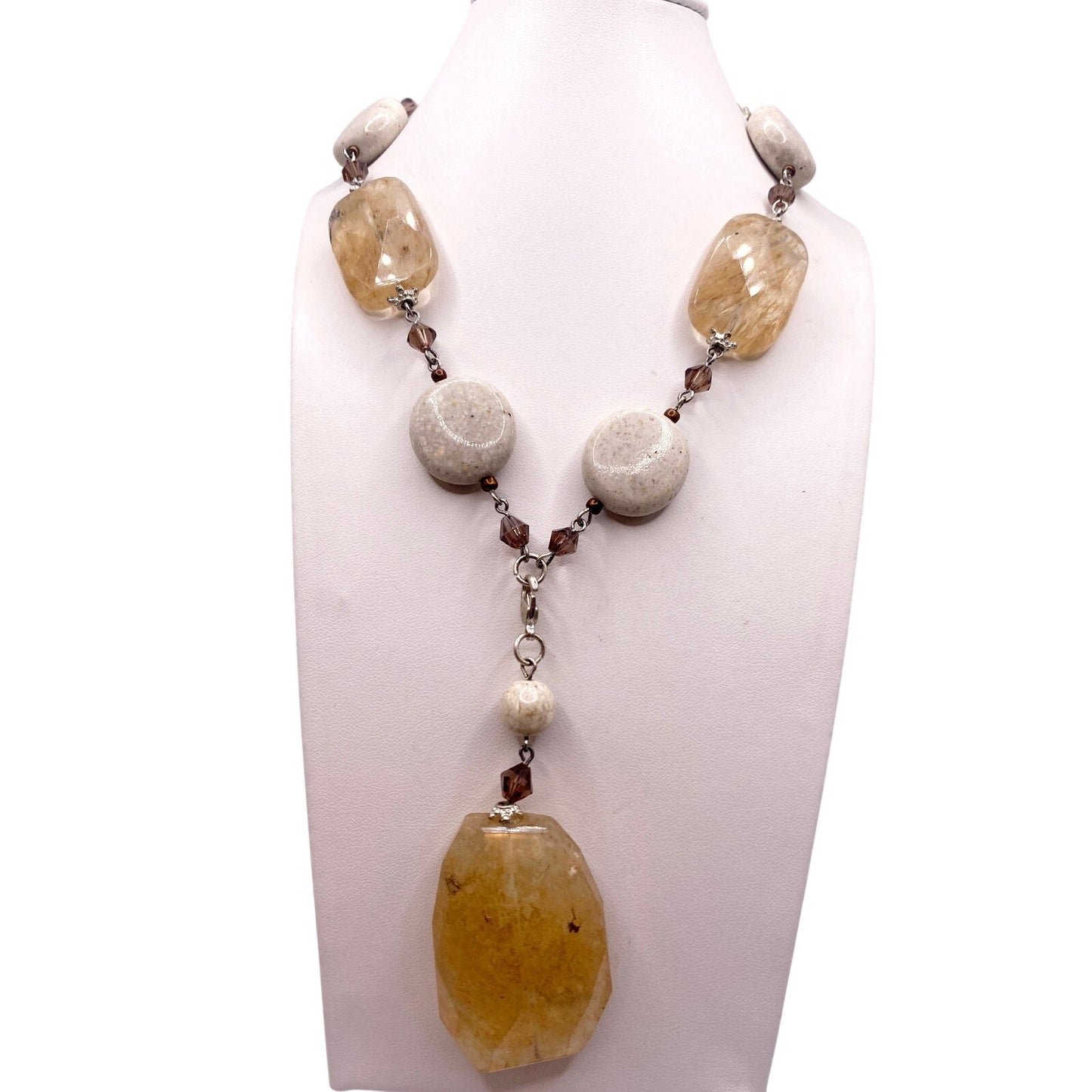 Premiere Designs "Sand Dune" Quartz and natural stone necklace removable pendant.