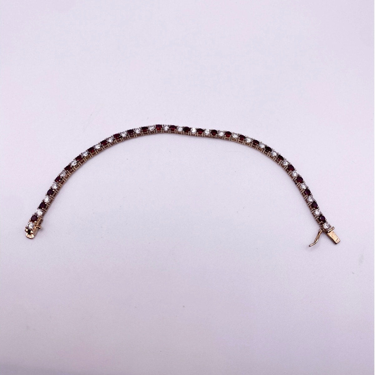 Vintage Sterling Silver Gold Vermeil 925 Bracelet Red and White CZ 3mm Size 7”