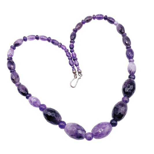 Desert Rose Trading Signed Faceted Amethyst Barrel Beads Necklace and Sterling Silver