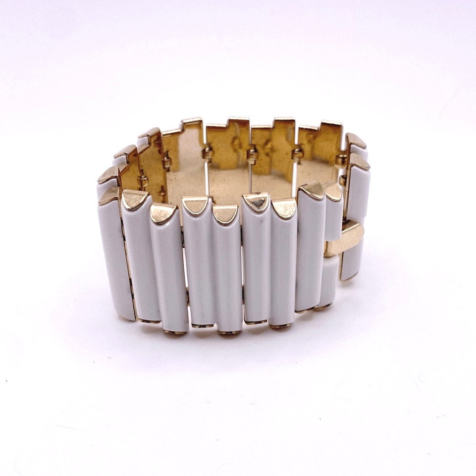 Crown Trifari White Resin Bar Panel Bracelet