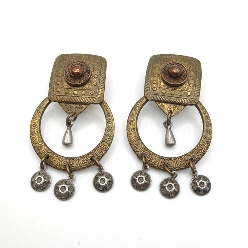 Marjorie Baer Signed Artist Earrings Brass and Copper