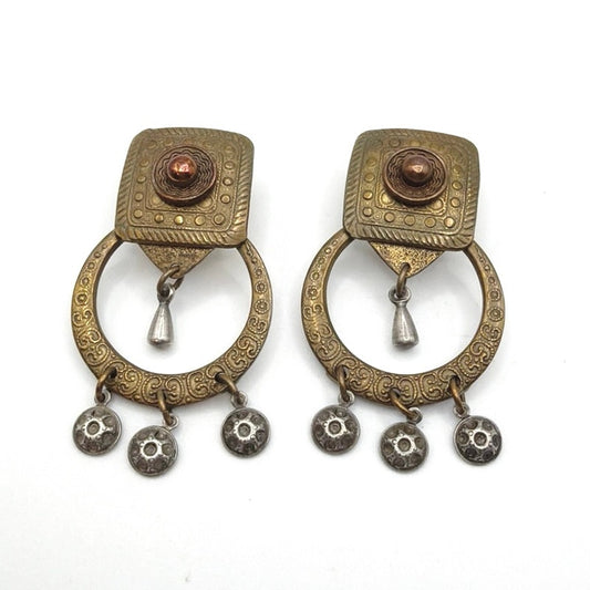 Marjorie Baer Signed Artist Earrings Brass and Copper