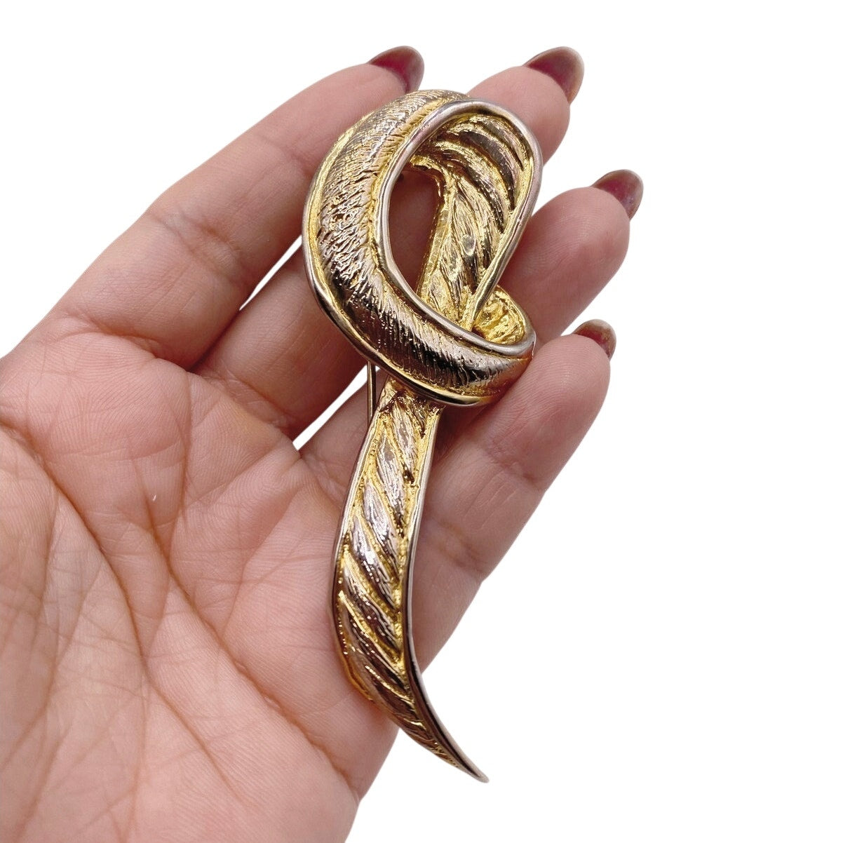 Vintage Gold Tone Abstract Swirl Brooch Large 3”