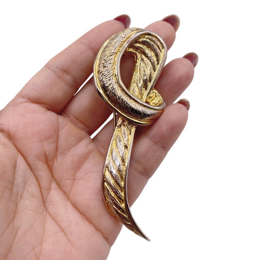 Vintage Gold Tone Abstract Swirl Brooch Large 3”