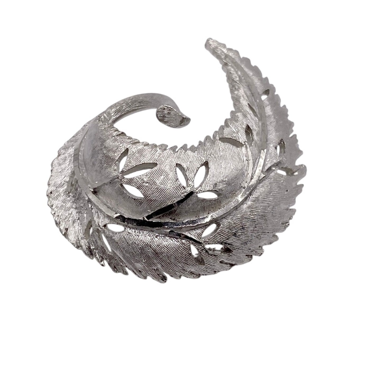 Vintage BSK Brooch Silver Tone Swirling Leaf