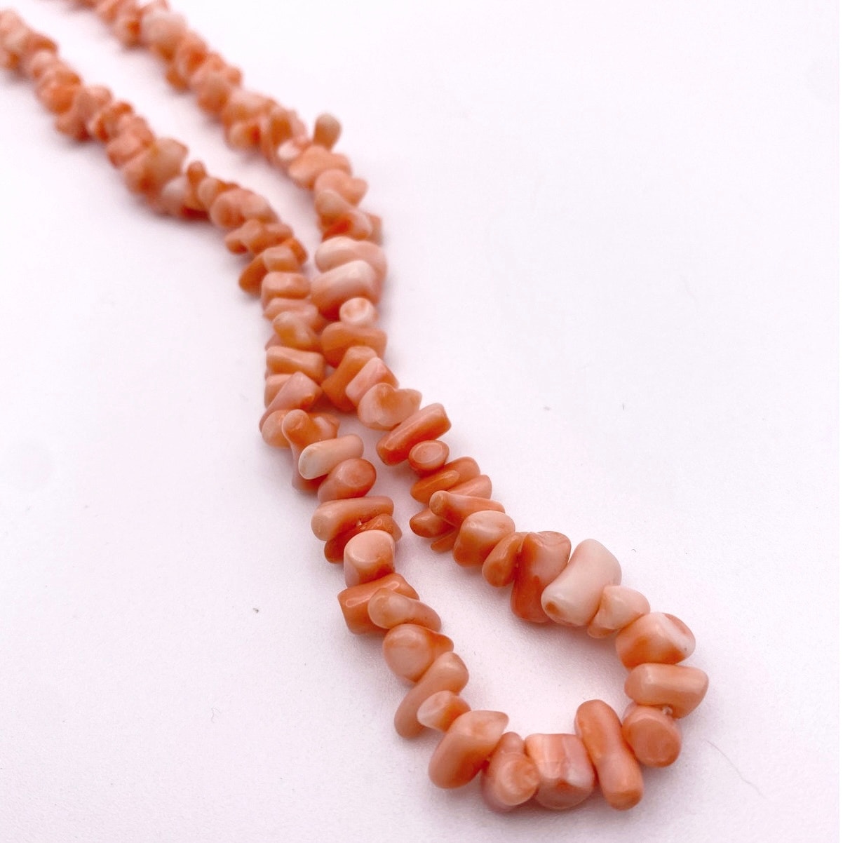 Angel Skin Coral Chips Necklace 18” Long