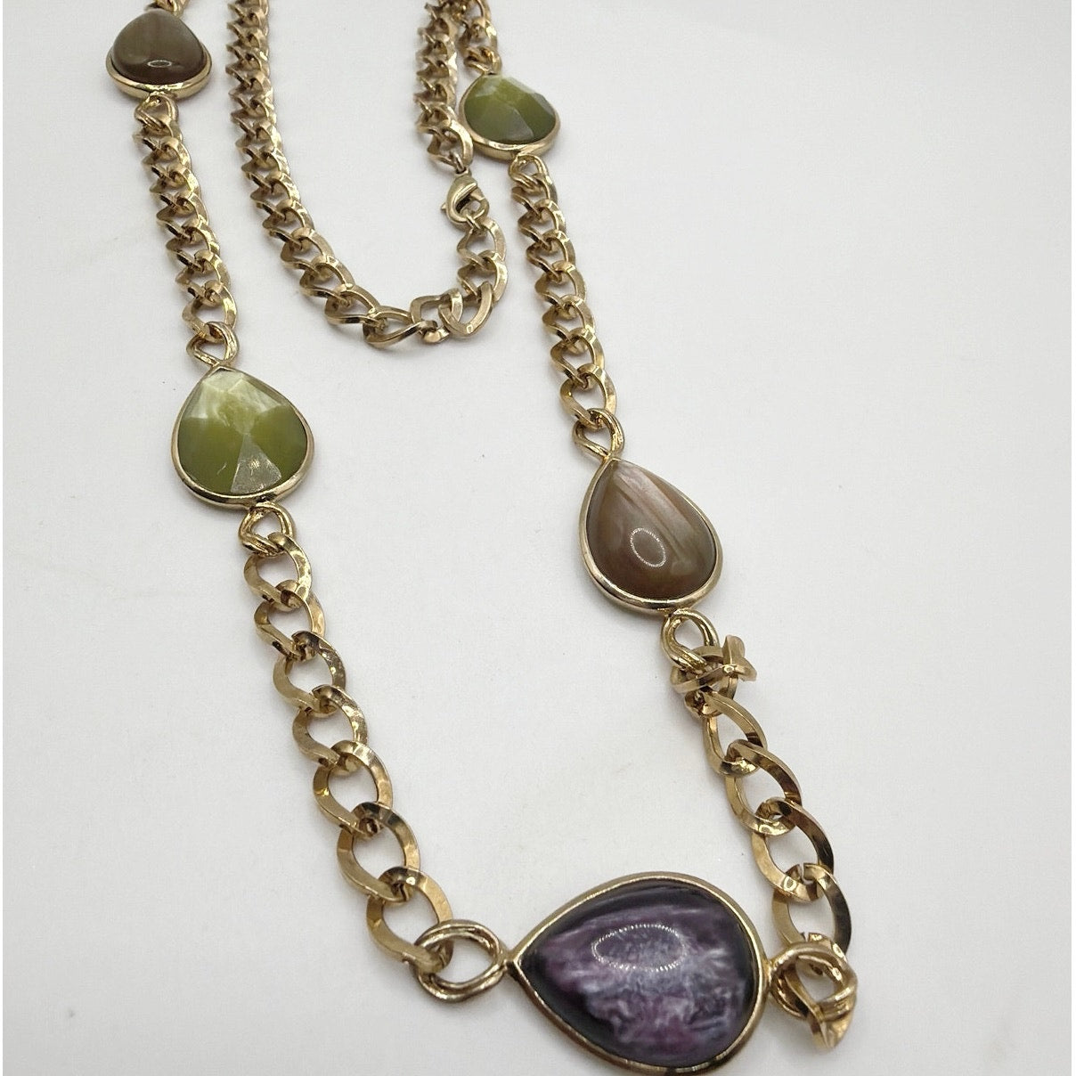 Vintage Retro Large Necklace 30" Long with Lucite Stones