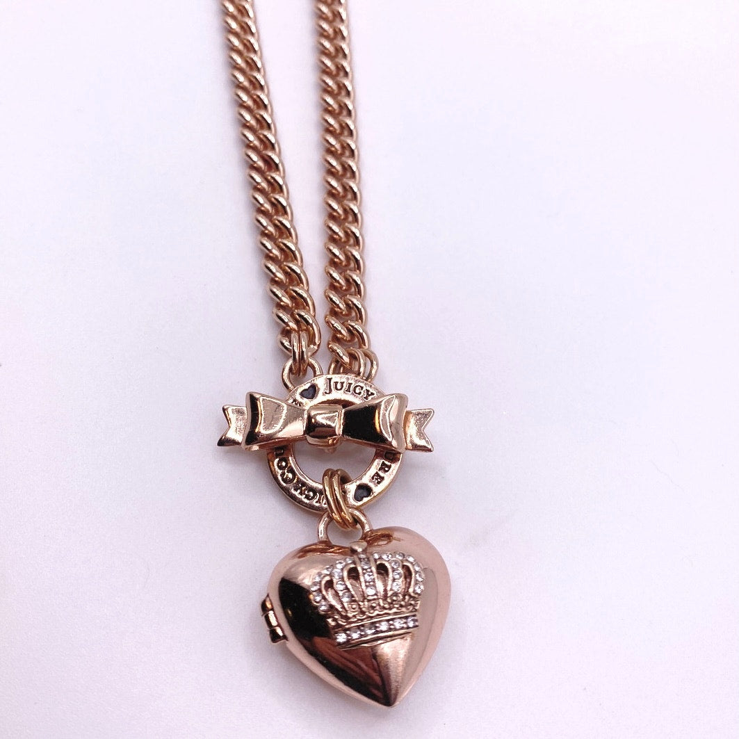 Juicy Couture Vintage Necklace Heart Locket and Bow Toggle Clasp 16”
