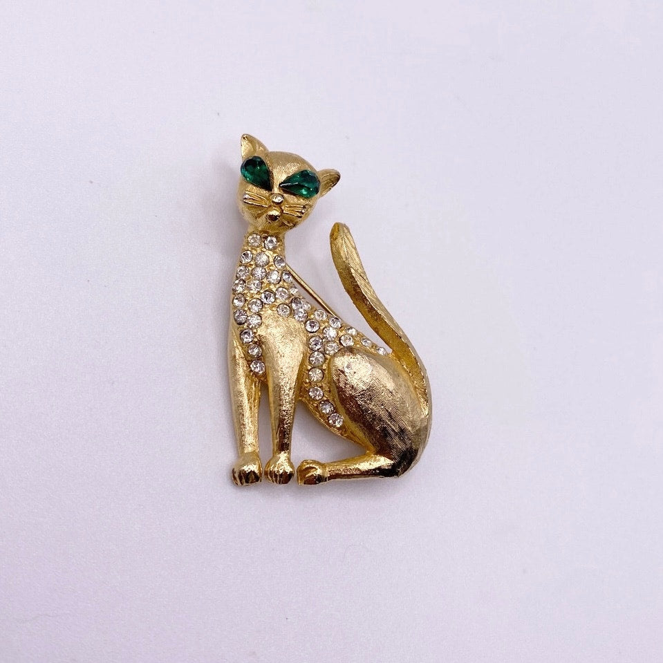 Vintage Gold Tone Cat Pin Brooch