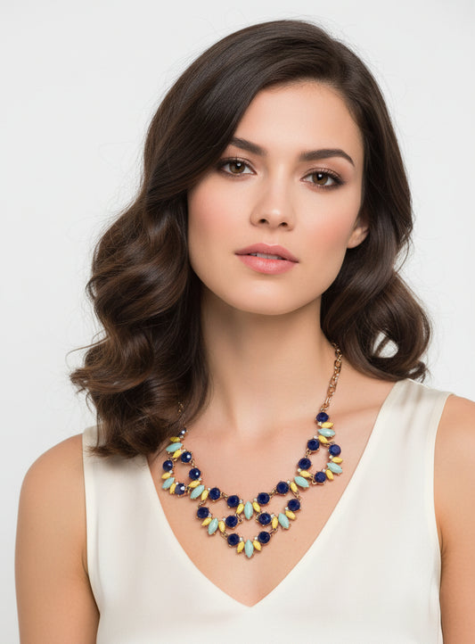 J Crew Vintage Mint Green and Navy Blue and Yellow Necklace