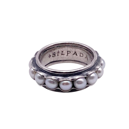 Silpada Sterling Silver Ring Fresh Water Pearl Band 7”