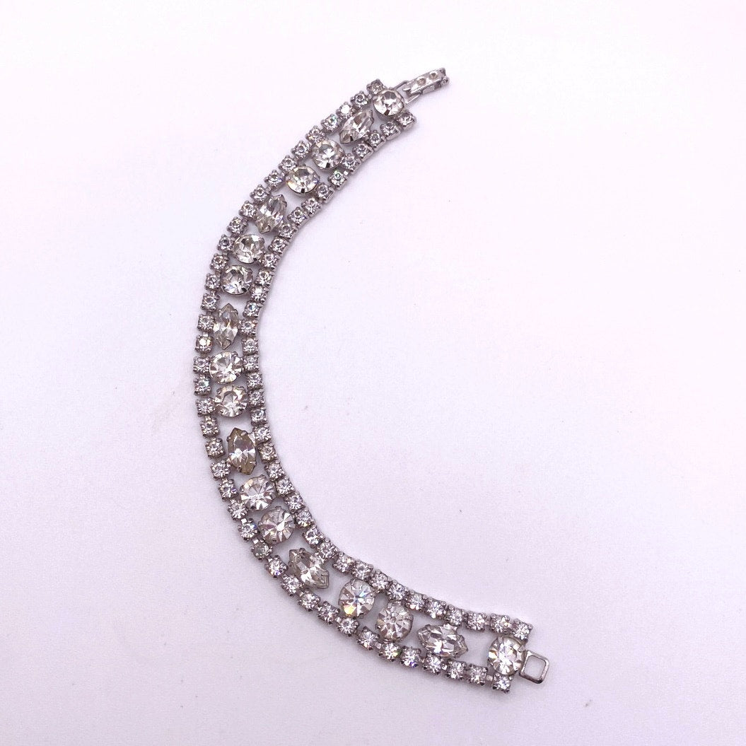 Vintage Silver Tone and Rhinestones Bracelet Size 7"