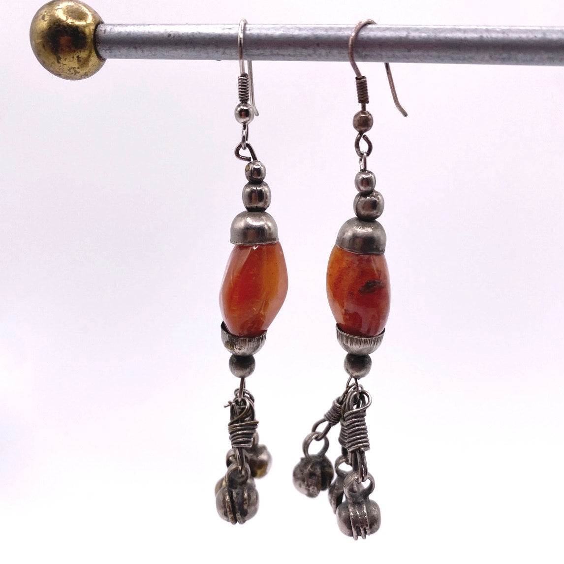 Vintage Tribal Drop Dangle Earrings With Carnelian Stone