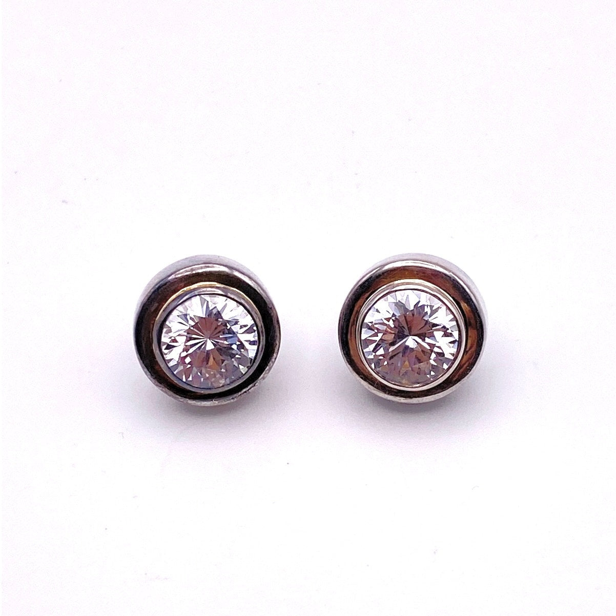 Vintage Sterling Silver Chunky Studs Big CZ Stone