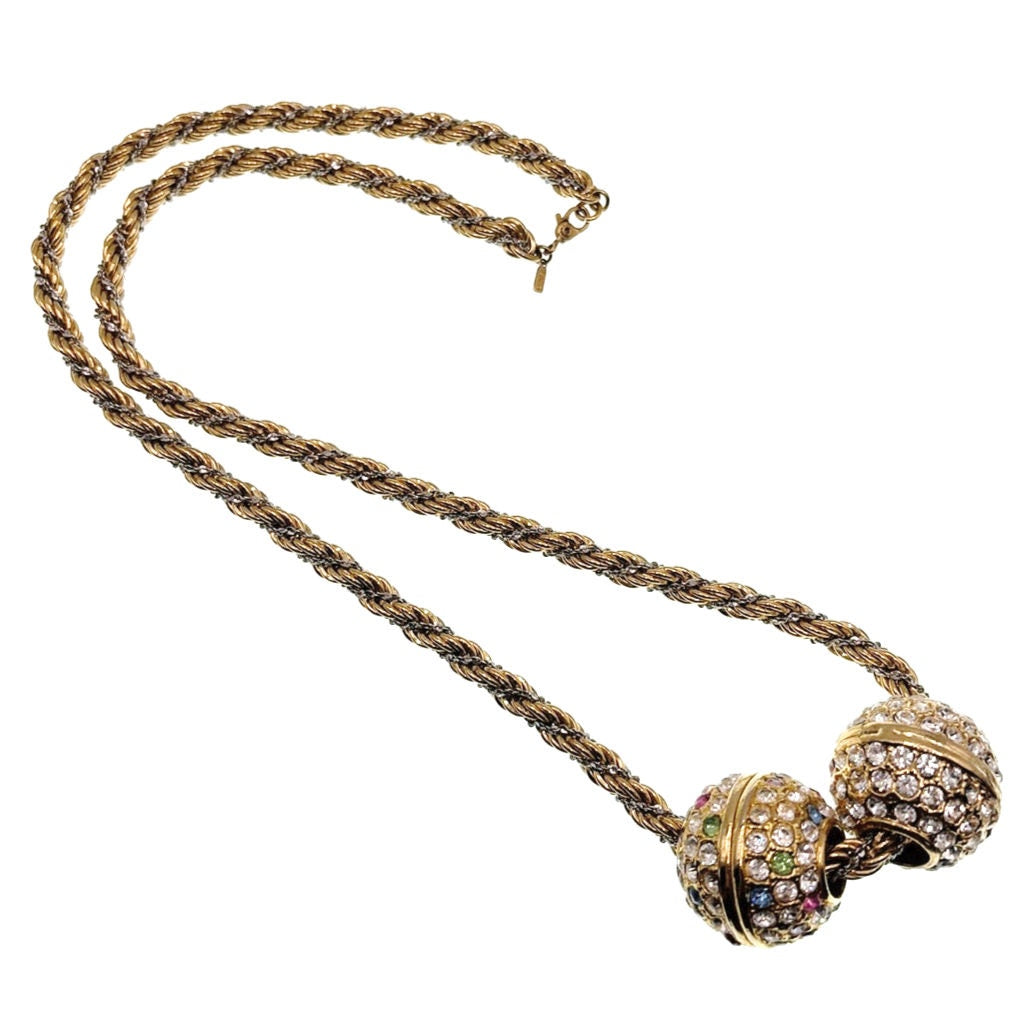 Monet Two Tone Rope Necklace With Chunky Round Rhinestones Charms 22”