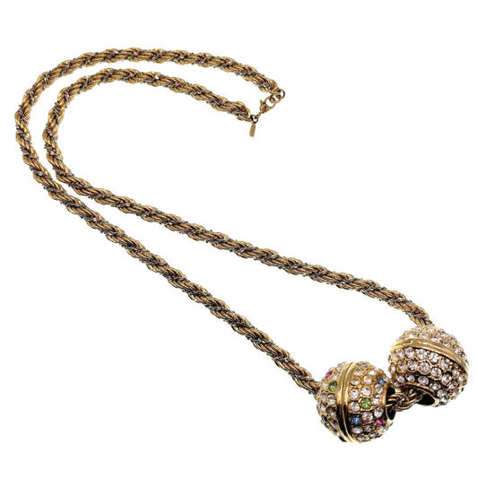Monet Two Tone Rope Necklace With Chunky Round Rhinestones Charms 22”