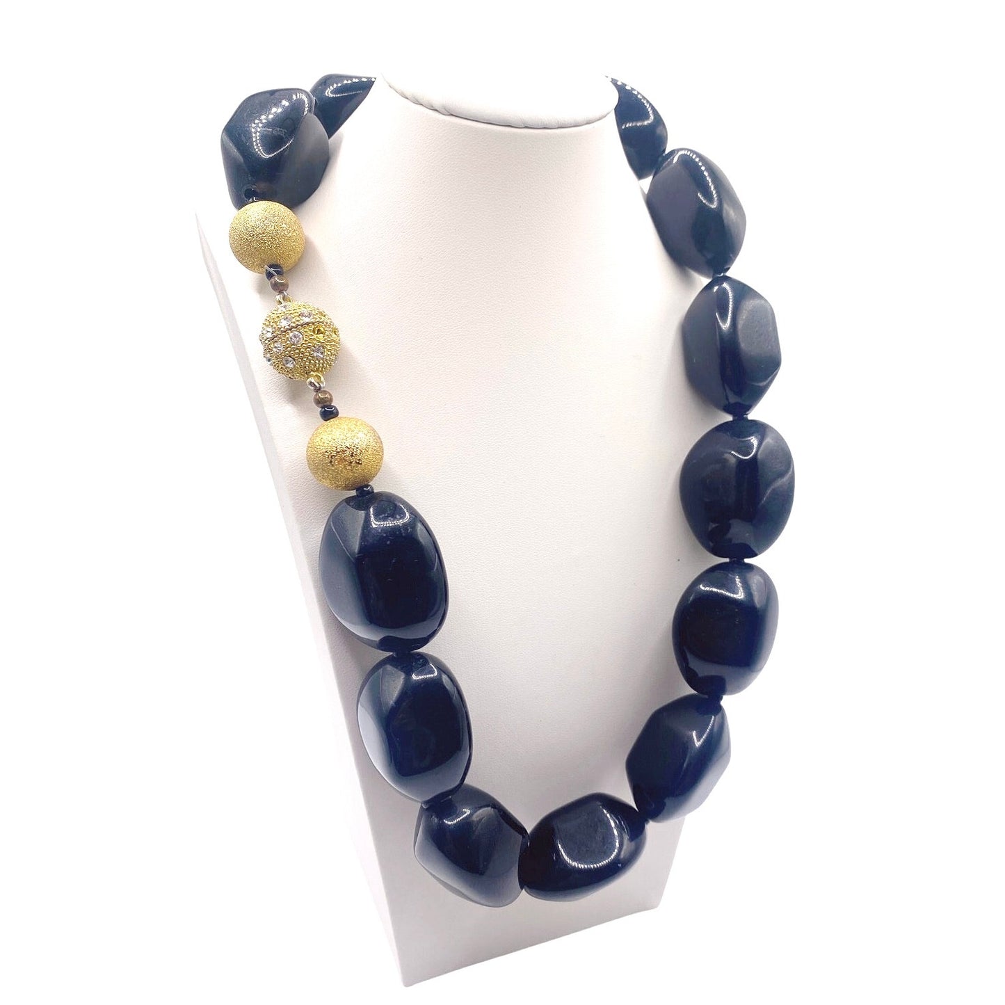 VNTG Black Agate Onyx Big Boho Beads Chunky Necklace 18”