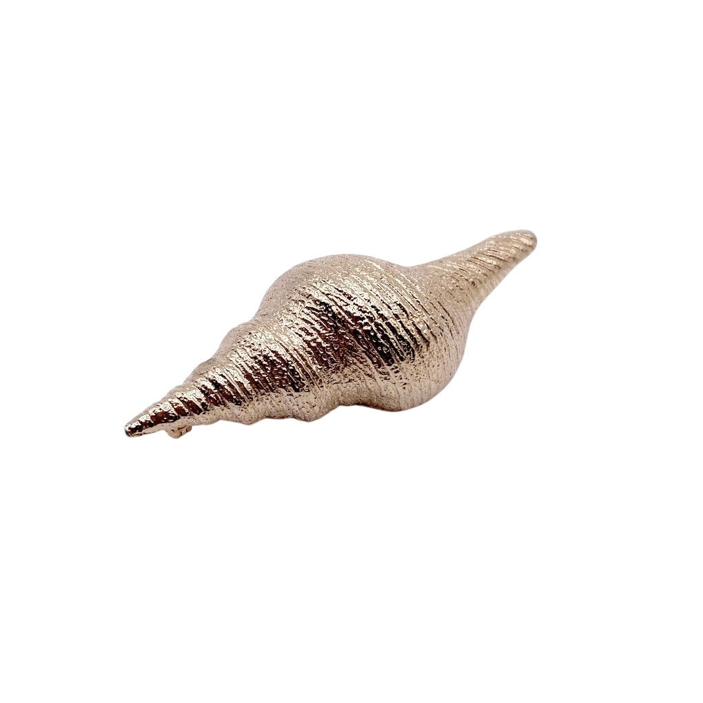 Bergere Signed Shell Vintage Brooch Gold Tone 2.5”