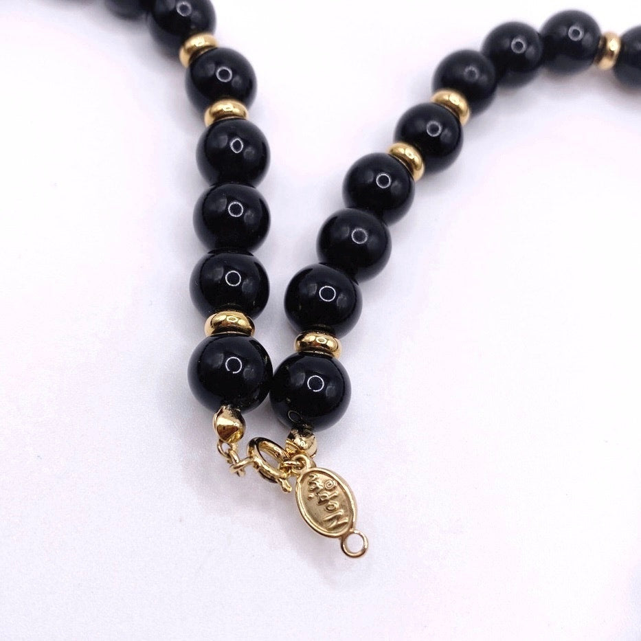 Napier Vintage Black and Gold Lucite Necklace 20”