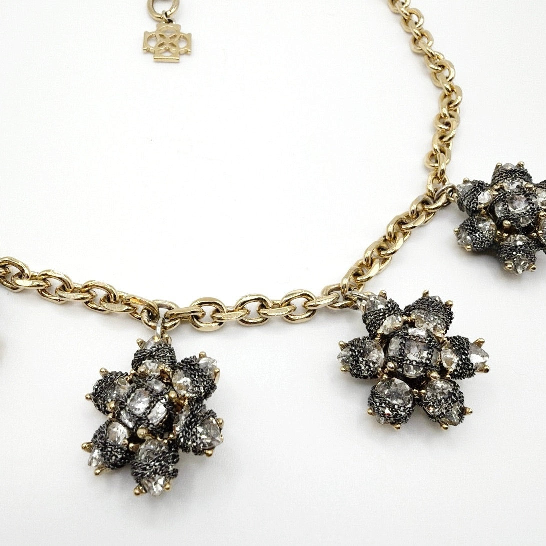 Ann Taylor Vintage Flower Crystal Charm Necklace 18”