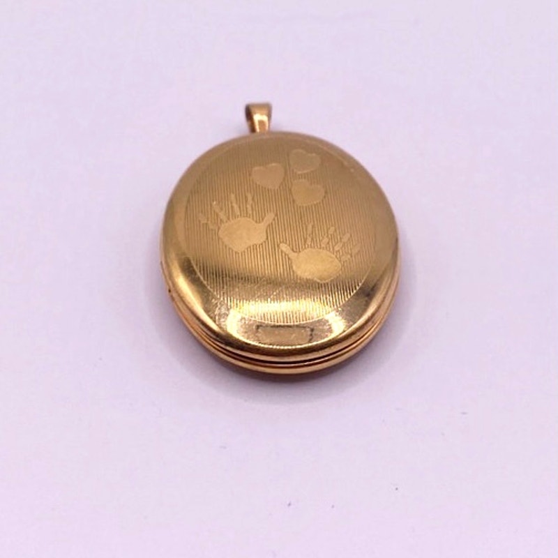 14k Gold Filled Photo Keepsake Pendant with Baby Prints 1.5”