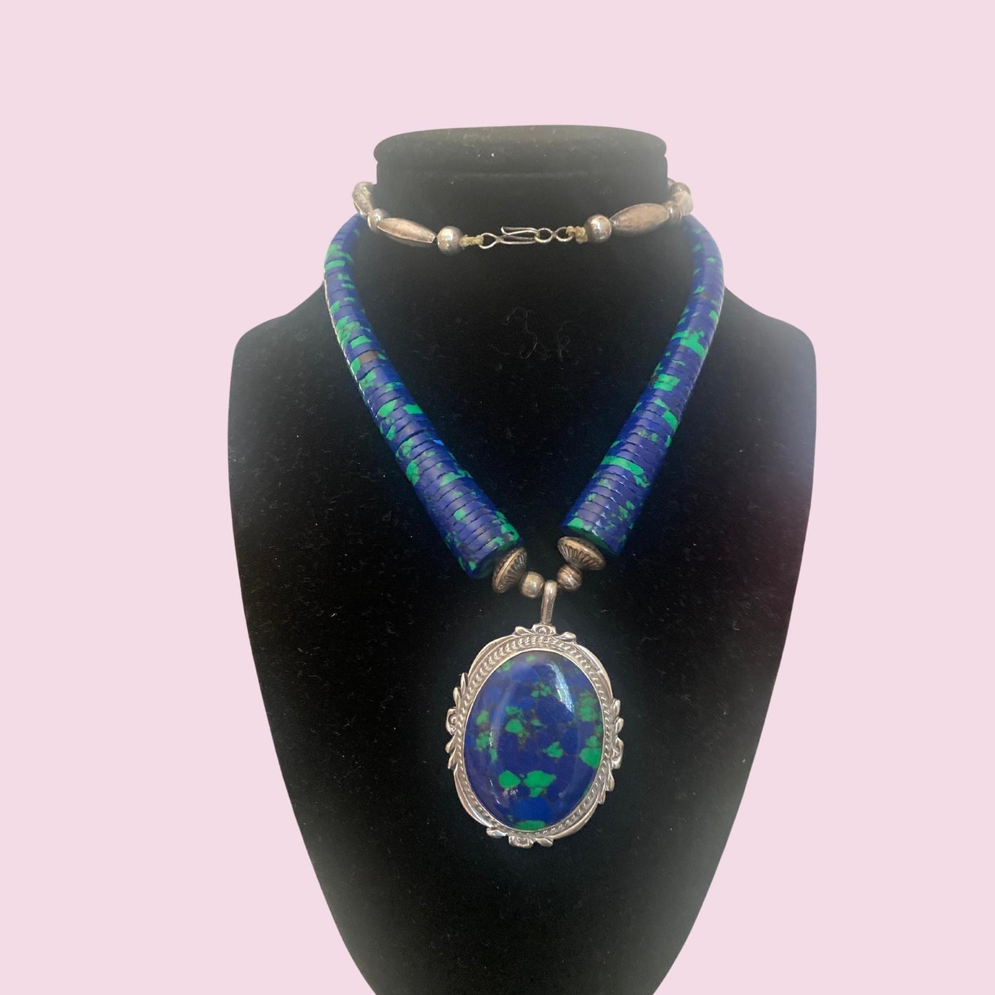 Navajo Billie Eagle Azurite Malachite St Silver Necklace