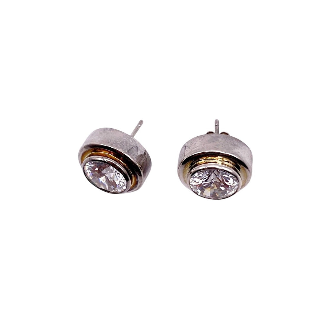 Vintage Sterling Silver Chunky Studs Big CZ Stone