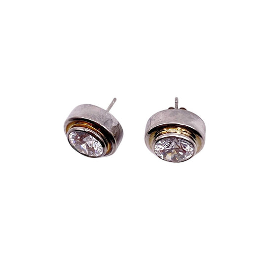 Vintage Sterling Silver Chunky Studs Big CZ Stone