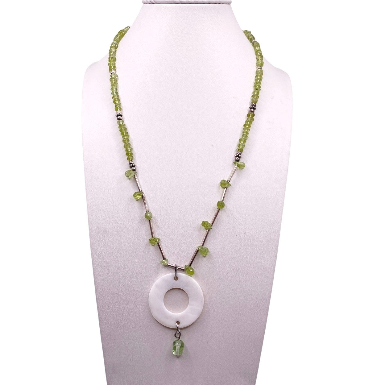 Vintage Sterling Silver and Peridot Beads Necklace 16”