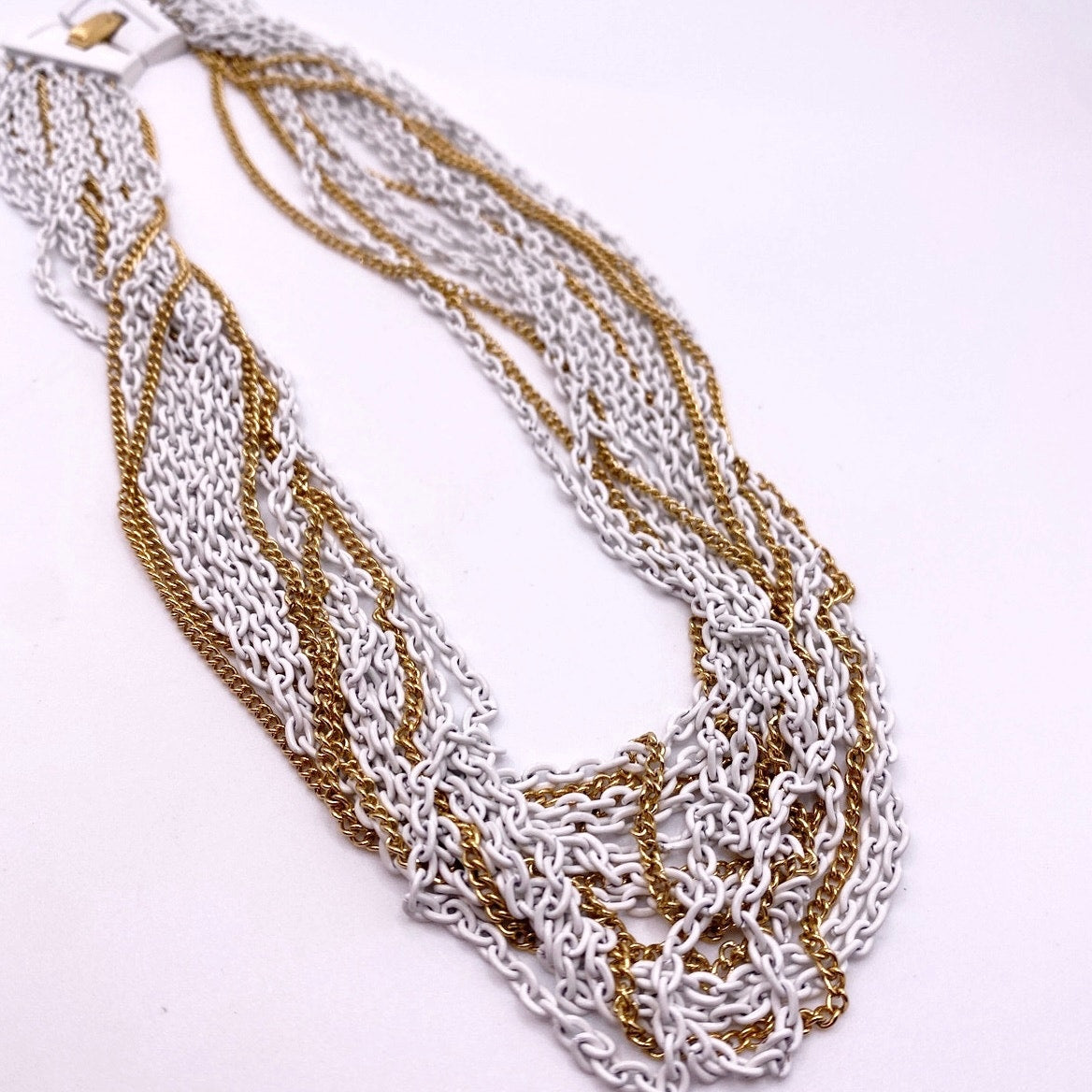 Trifari Vintage Multi chain Necklace White and Gold Tone 16”