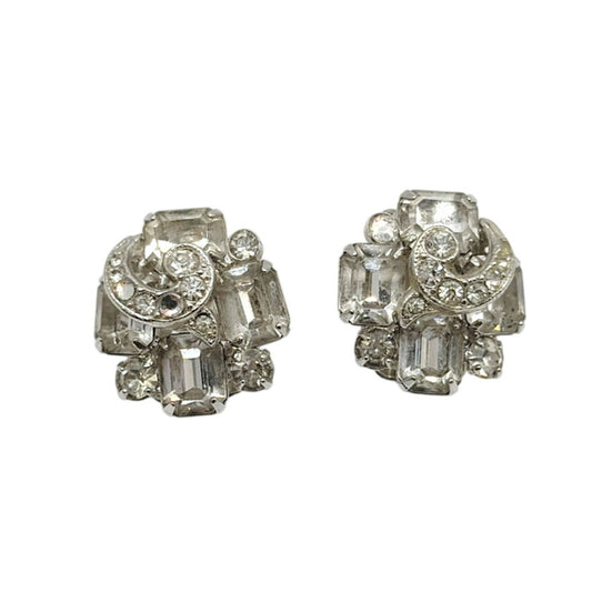 Eisenberg Vintage White Rhinestones Clip On Earrings