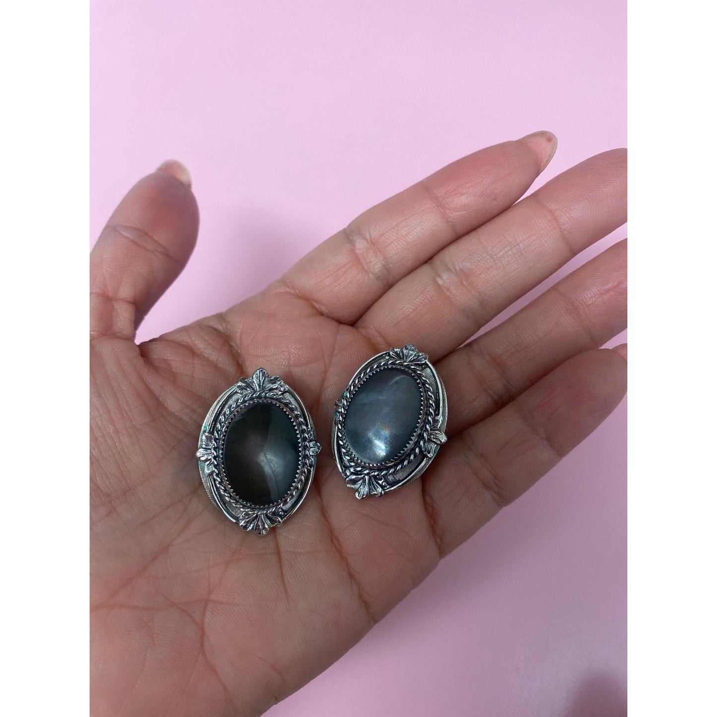 Whiting & Davis Abalone Clip On Earrings