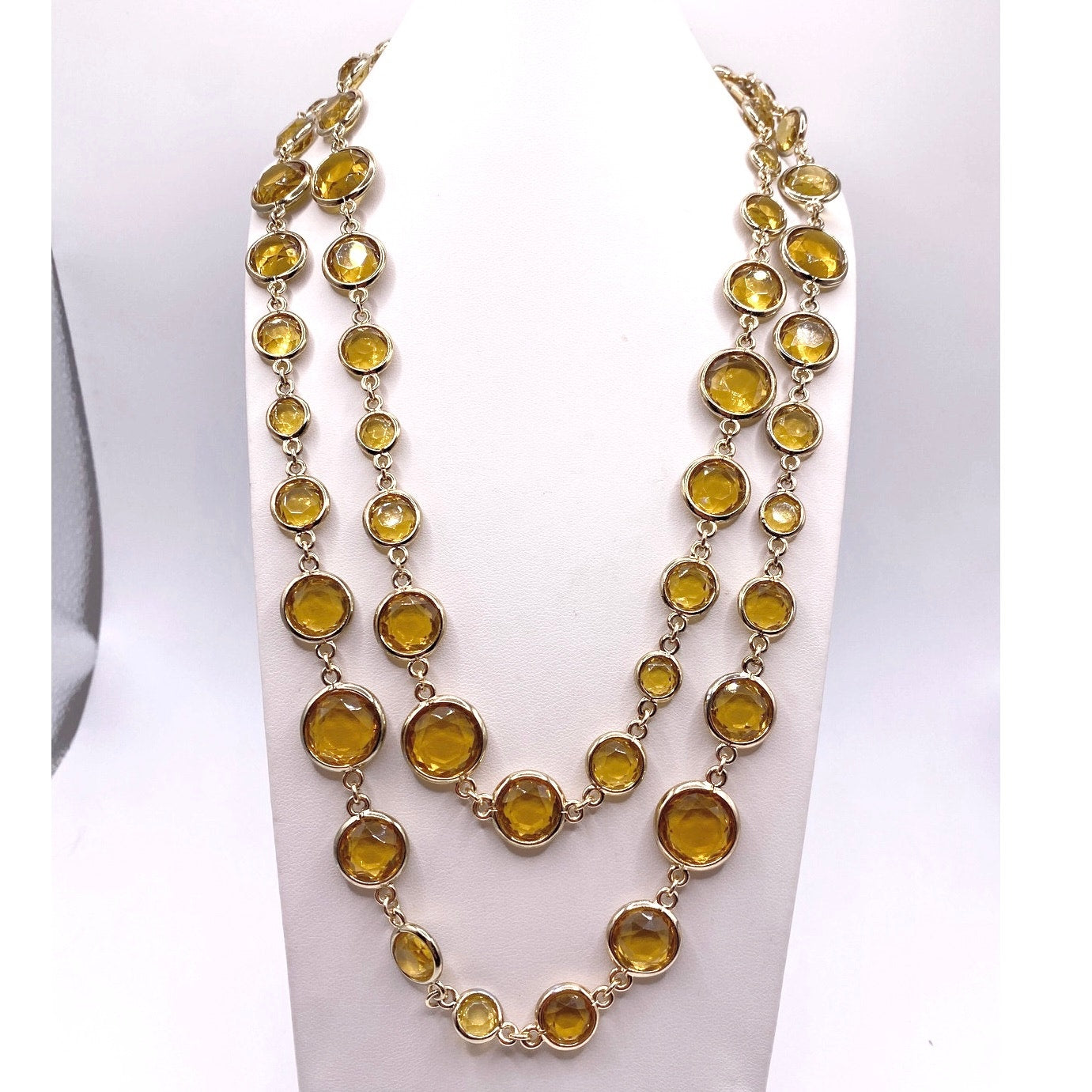 Vintage Anne Klein Large Necklace with Topaz Yellow Glass Stones