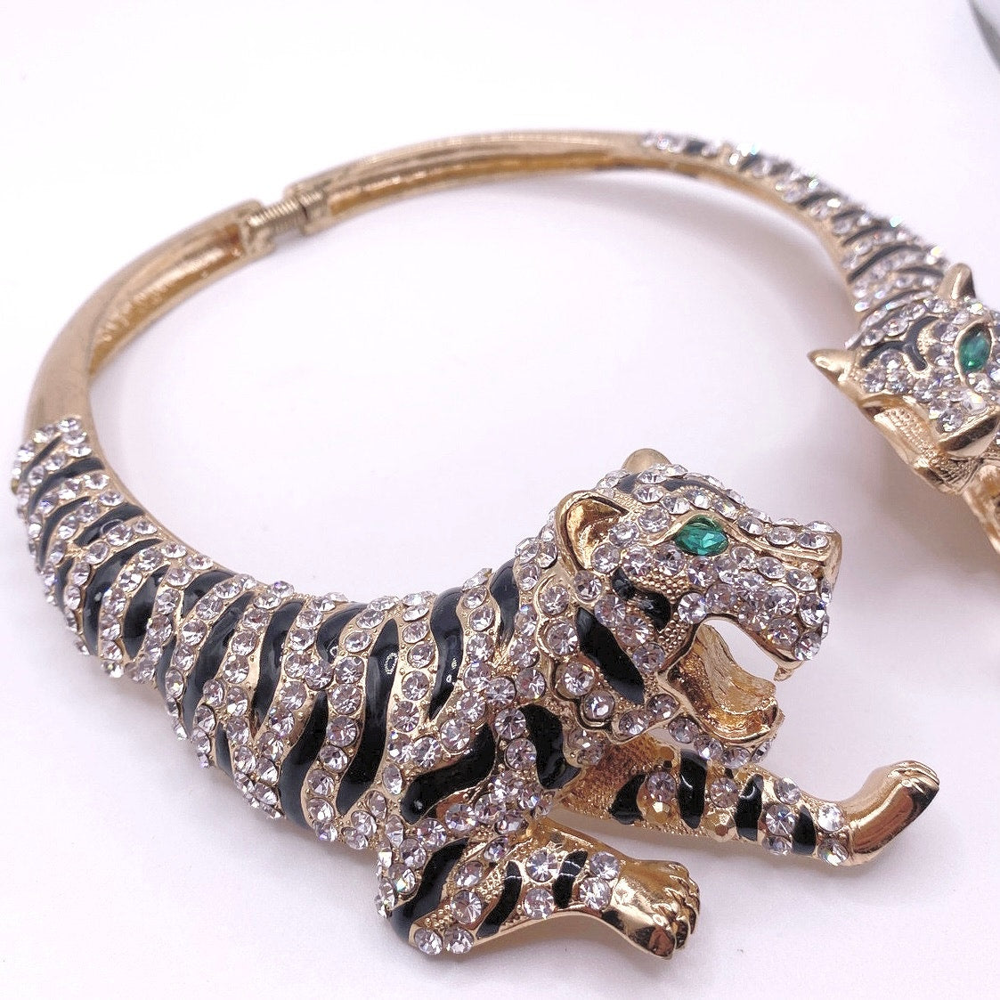 Double Tiger Full Rhinestones Collar Statement Necklace