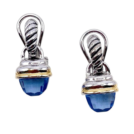 Vintage Earrings With Blue Crystals Two Toned