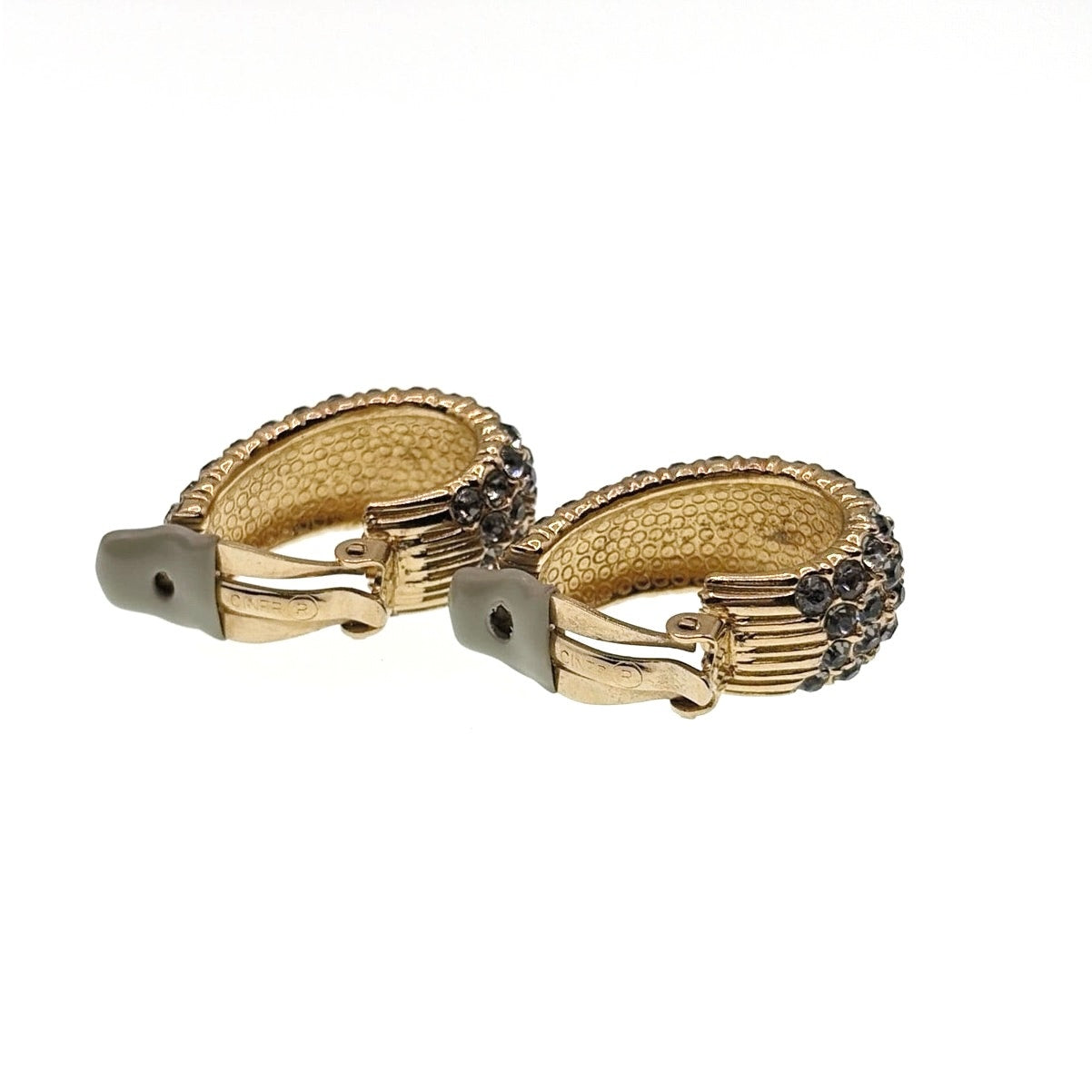 Ciner Signed Full Pave Rhinestones Half Hoops Clip On Earrings