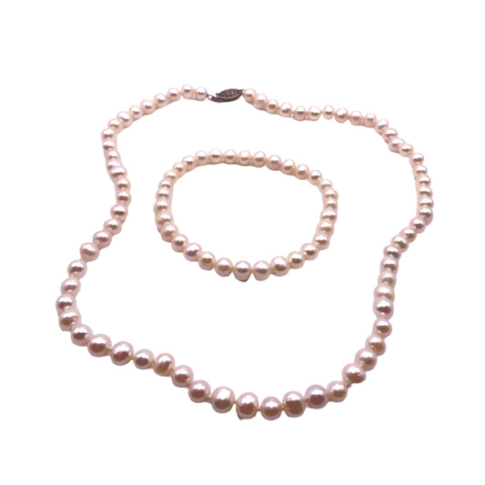Pearl Necklace Bracelet Set w/ St Silver Closure