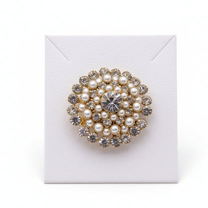 Judy Lee Faux Pearl and Rhinestones Roseta Brooch