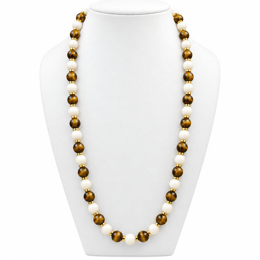 Tiger Eye Coral Bead Necklace with 20 Inches Long, Natural Gemstone Beads, Very Good Condition